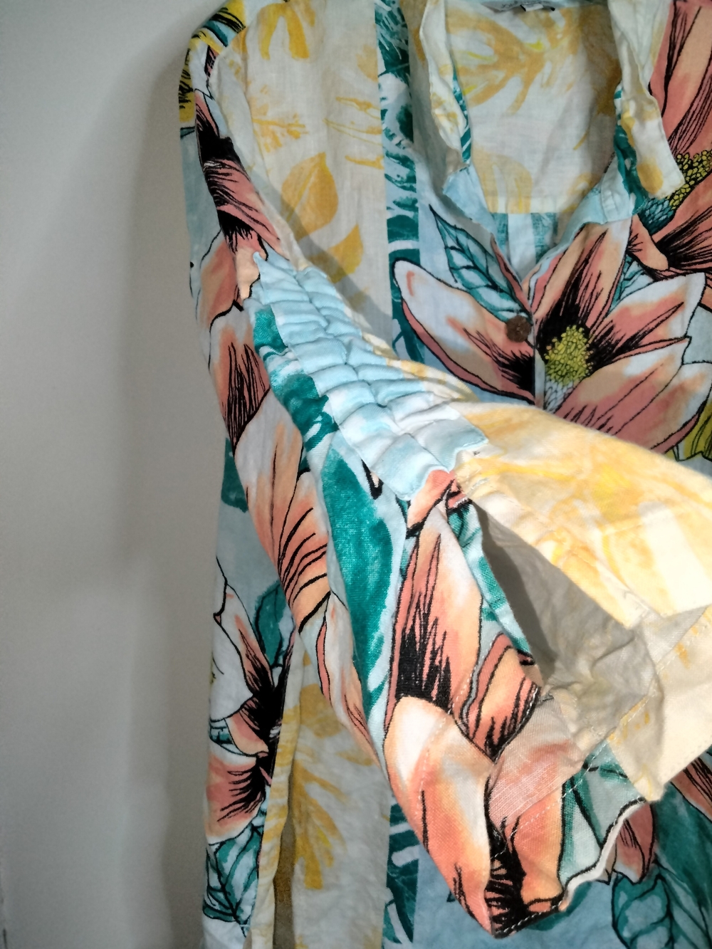 John Mark -Sz 2X- Multicolored Floral Linen Button-Down Front 3/4 Sleeve Shirt - Picture 7 of 14